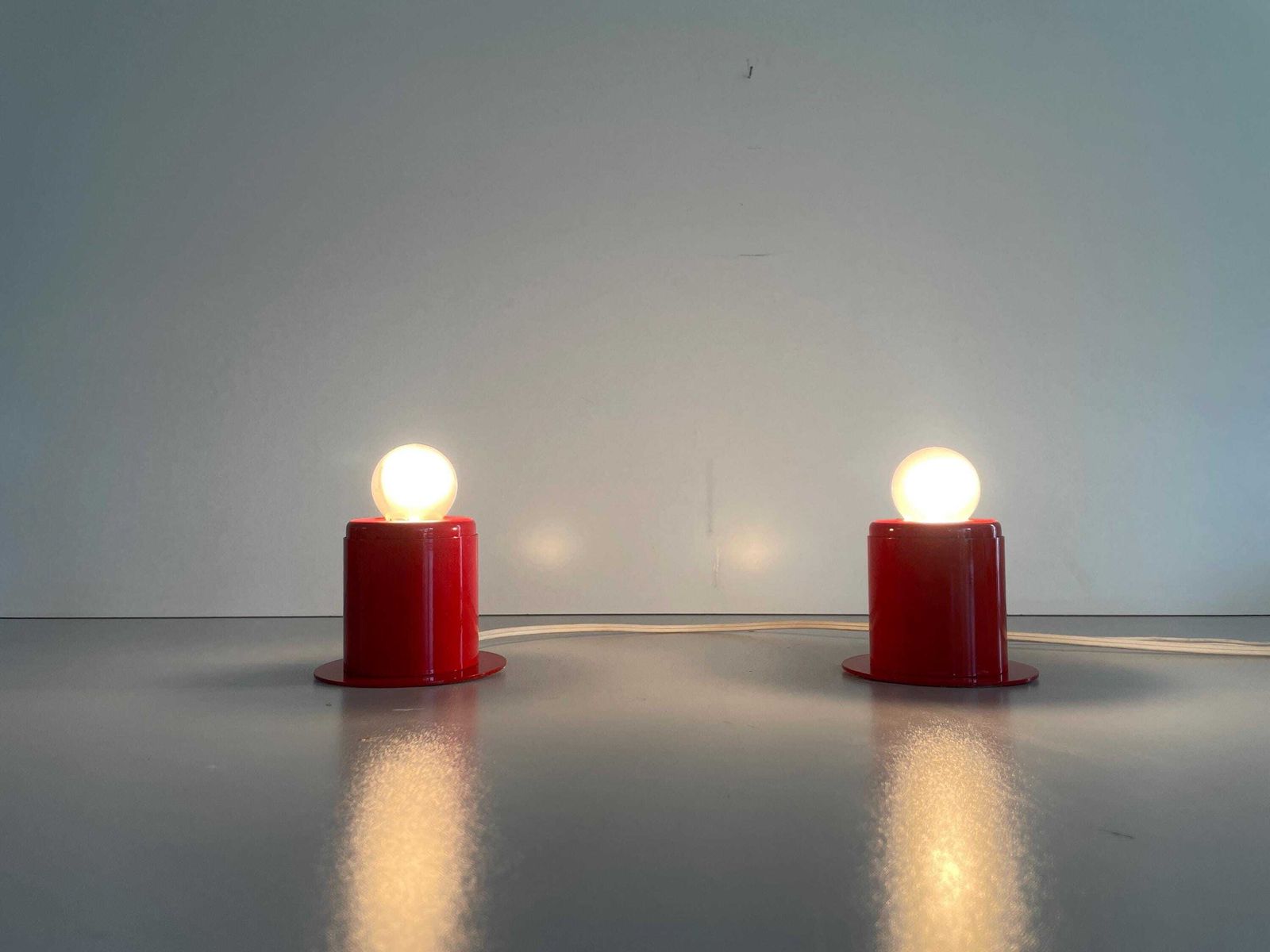 Minimal Design Pair Of Orange Metal Wall Lamps Still Of Artemide, 1970s, Italy photo 830.0