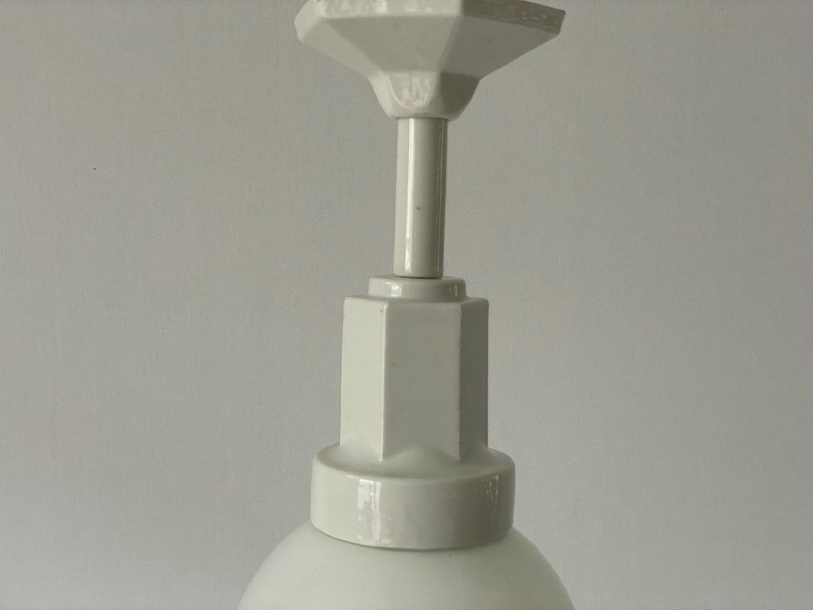 photo furniture Art Deco Glass Ball And White Ceramic Body Pendant Lamp, 1960s, Italy