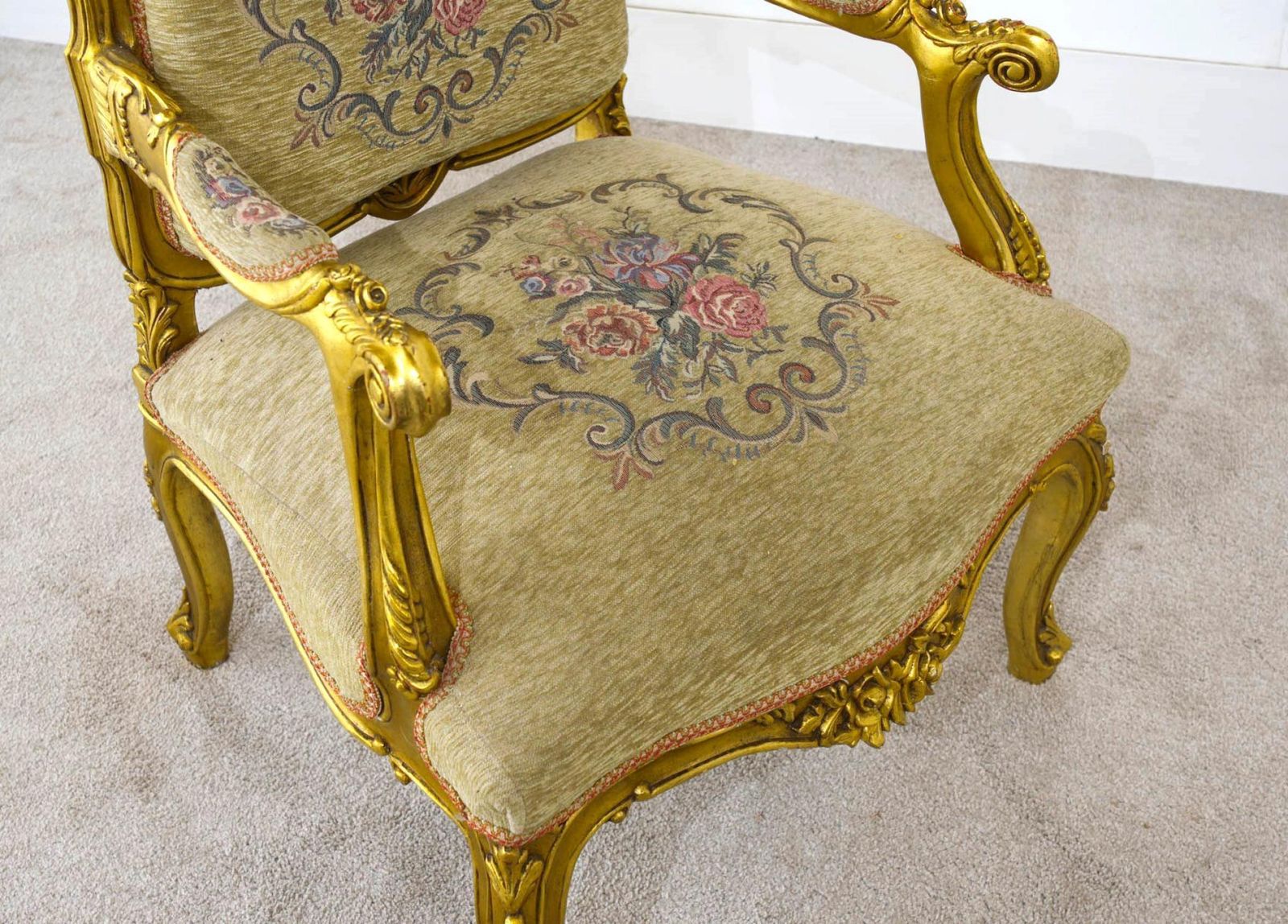 Pair French Gilt Chairs Antique Fauteuils photo furniture