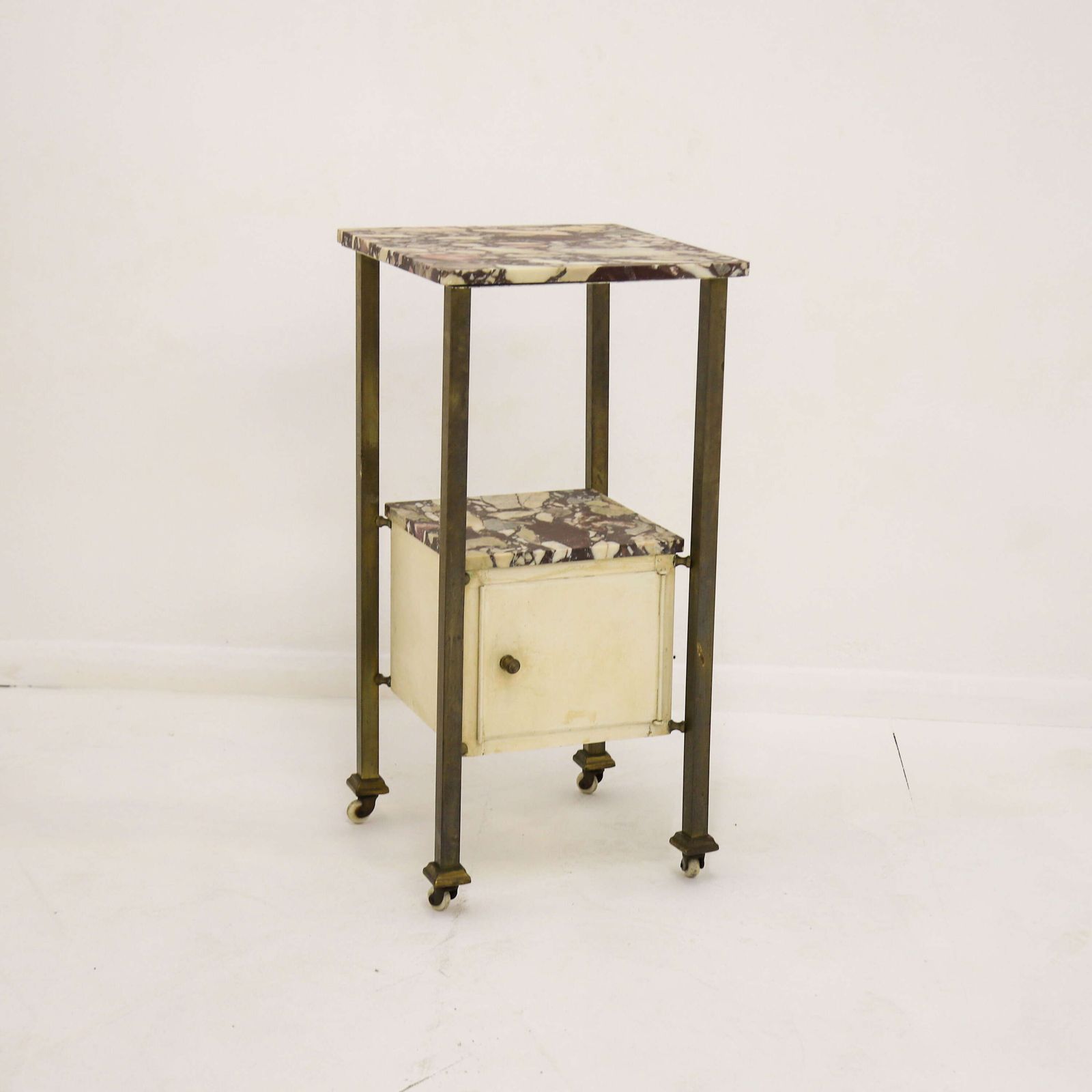 875.0 Early 20th Century French Brass & Arabescato Viola Marble Nightstand photo