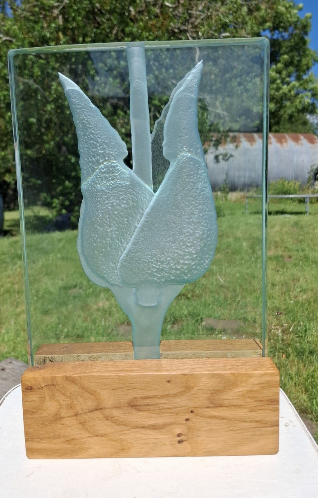 Contemporary Tim Carter Rutland Glass Plaque  Mouse Ear Chicweed Engraving