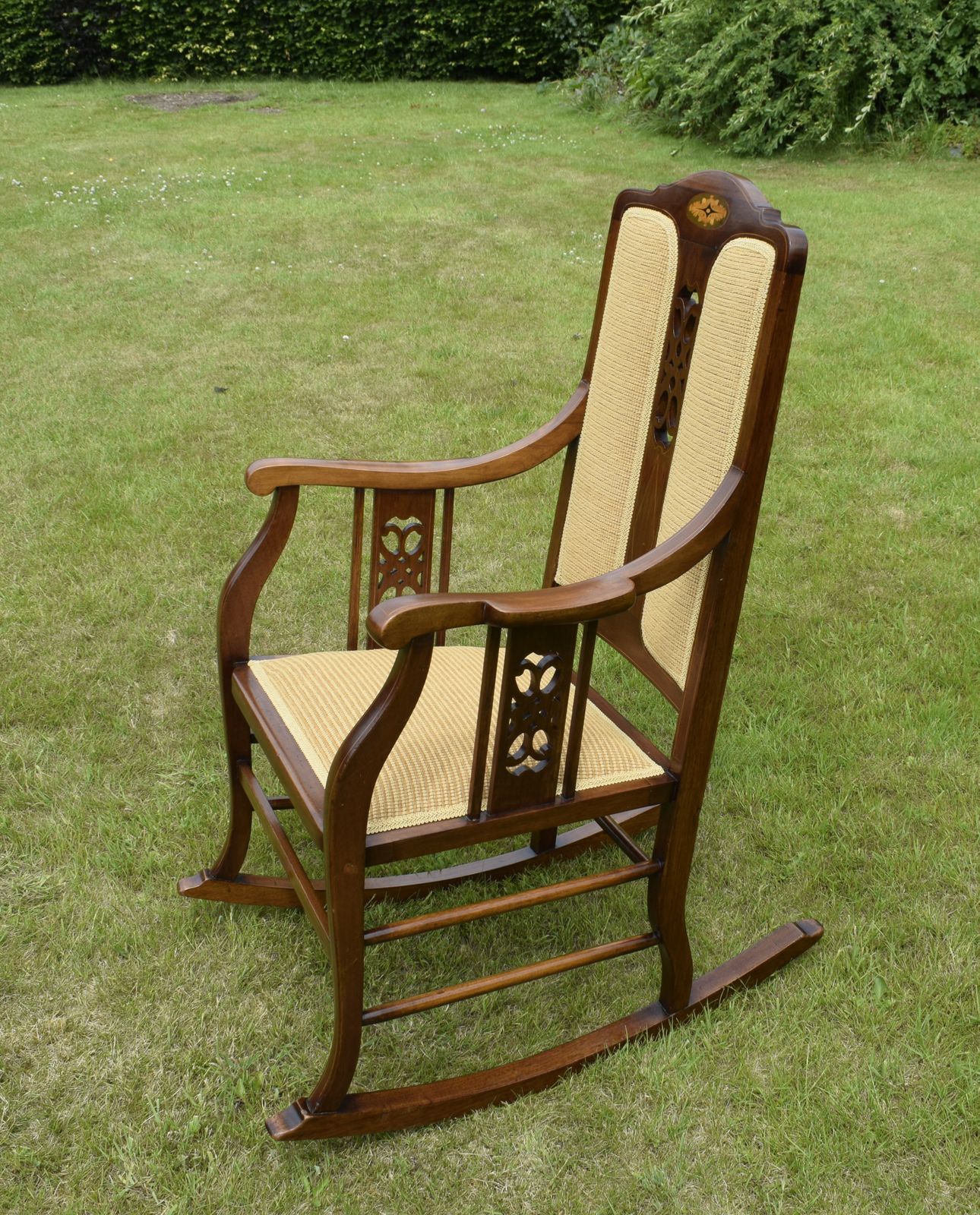 465.0 Edwardian Mahogany Inlaid Rocking Chair photo