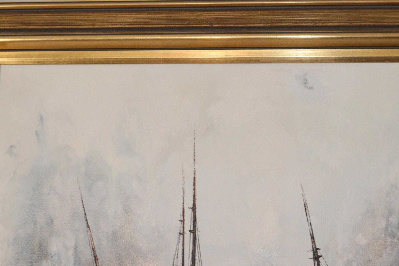 Mid Century Original Swedish Oil On Canvas "Boats" – Kris Ewald – Vintage & Framed, 81 X 72 Cm / 31.9 X 28.3 In photo for sale