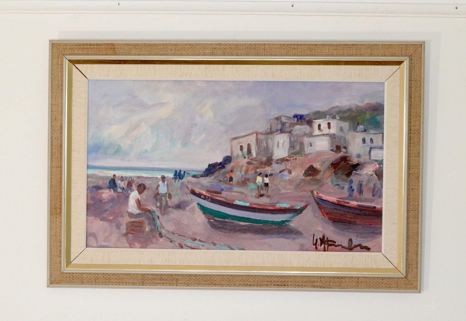 Mid Century Original Swedish Oil On Canvas "Mediterranean"   Vintage & Framed, 83 X 54 Cm / 32.7 X 21.3 In photo for sale