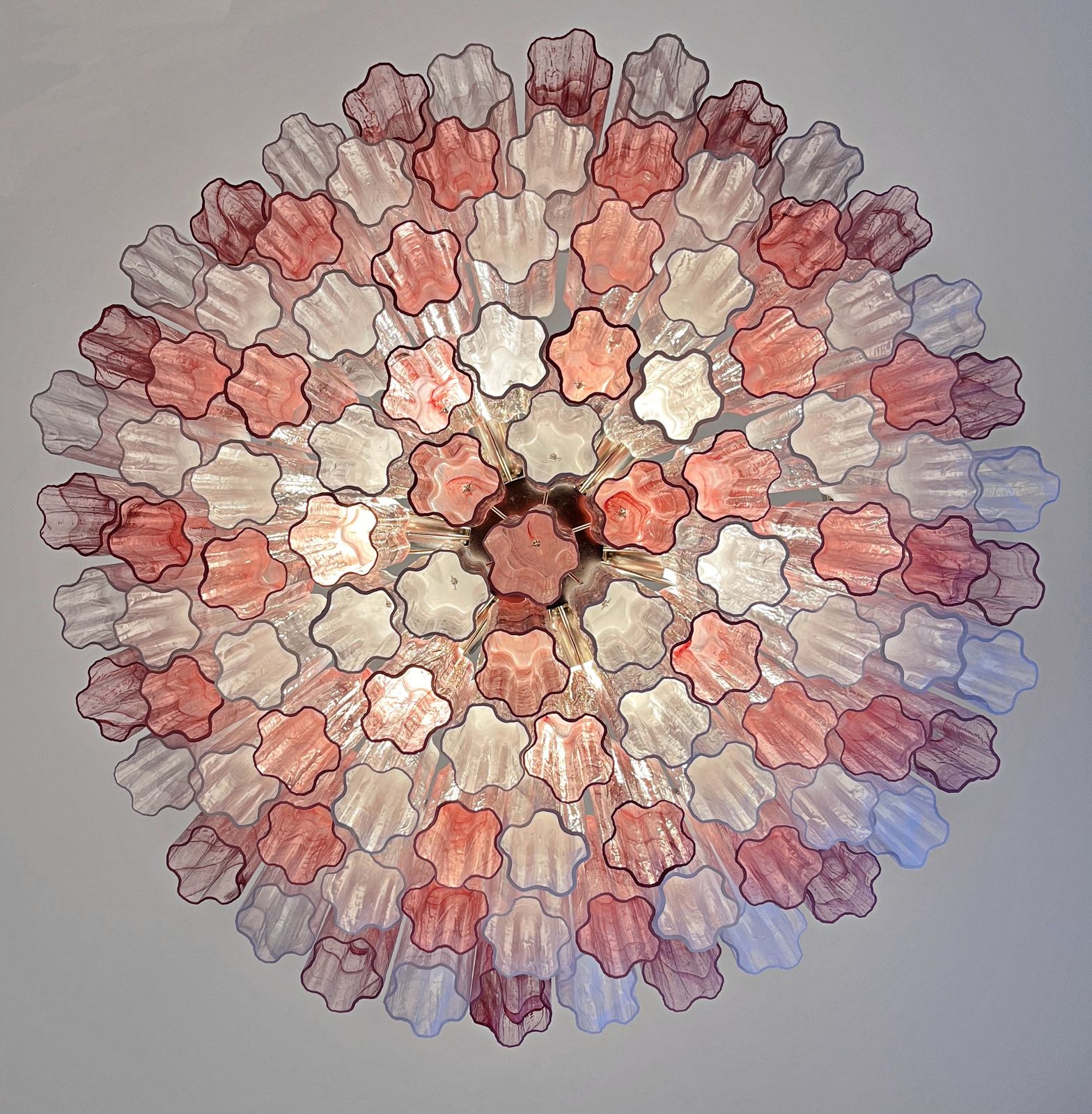 Large Murano Glass Chandelier  101 Pink And White Alabaster Glass Tube photo for sale