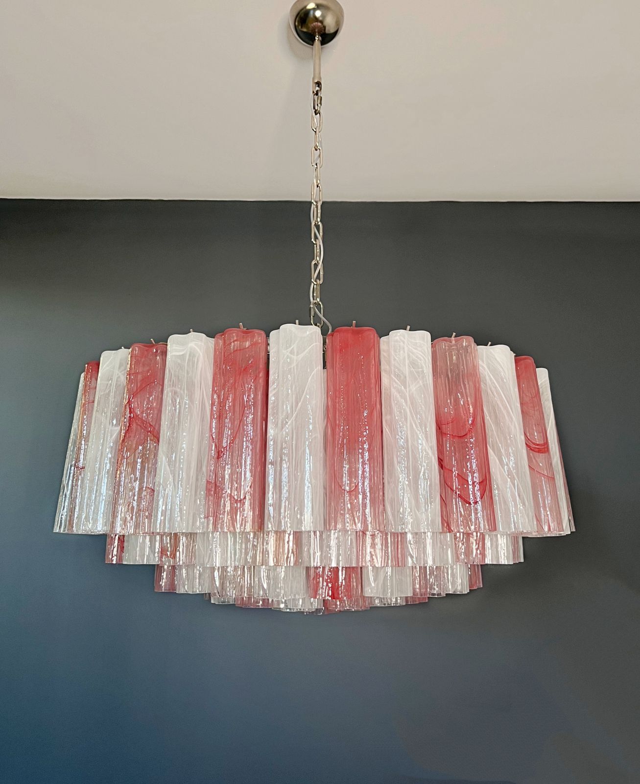 Large Murano Glass Chandelier  101 Pink And White Alabaster Glass Tube photo vintage