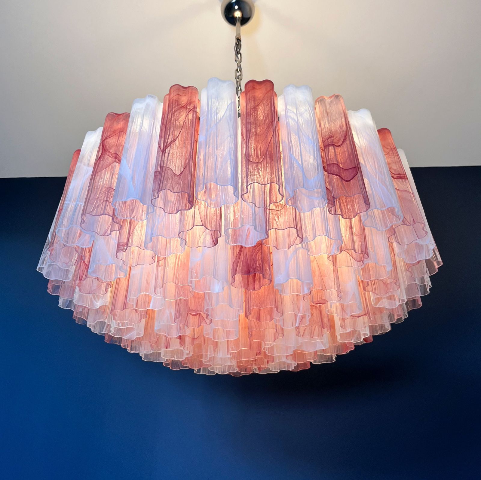 2200.0 Large Murano Glass Chandelier  101 Pink And White Alabaster Glass Tube photo