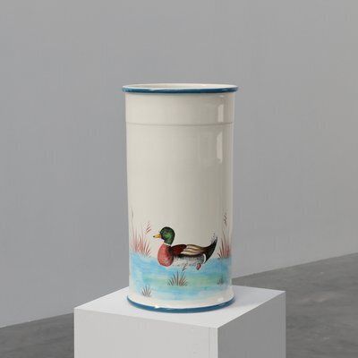 Mid Century Modern Ceramic Umbrella Stand With Painted Decorations, 1950s