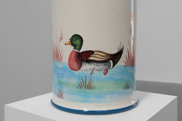 Mid Century Modern Ceramic Umbrella Stand With Painted Decorations, 1950s photo Home Decor