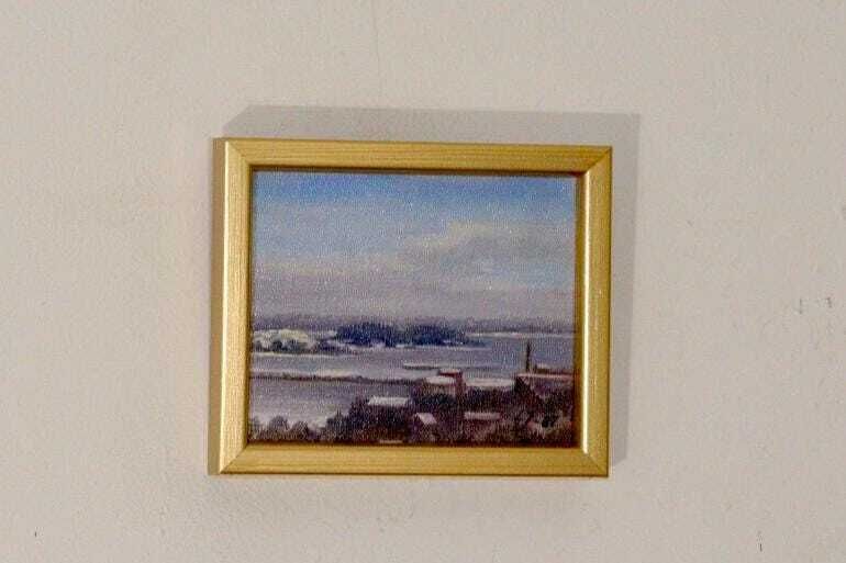 "Mid Century Original Swedish Oil On Canvas "Sea View Oskarshamn C1" – Lj, 87 – Vintage & Framed, 18 X 15 Cm / 7.1 X 5.9 In photo vinterior