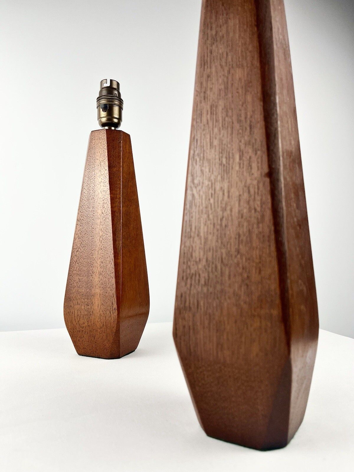 Sculptural Pair Of Mid Century Lamp Bases Teak Geometric Design 1960s photo for sale