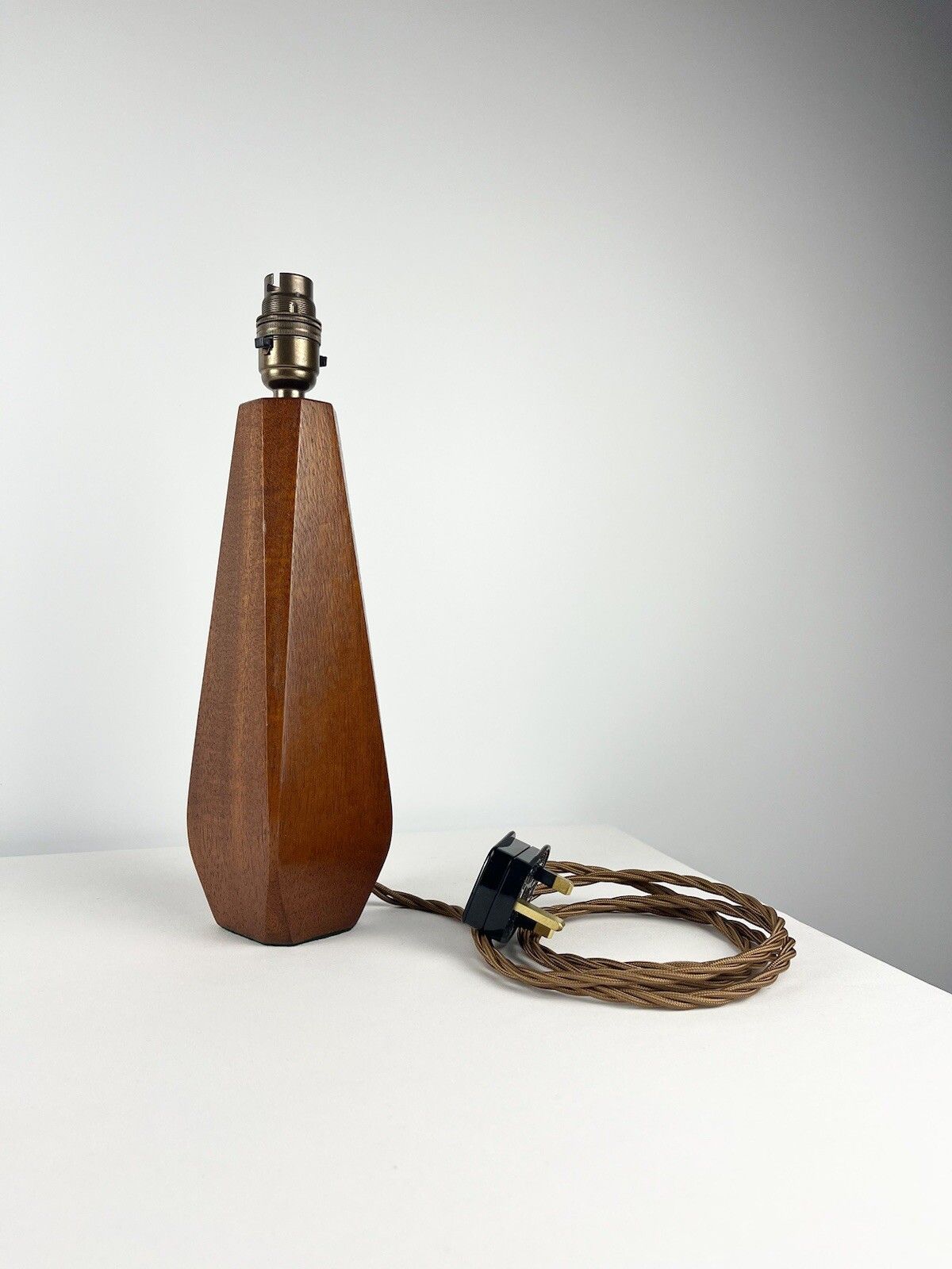 photo for sale Sculptural Pair Of Mid Century Lamp Bases Teak Geometric Design 1960s