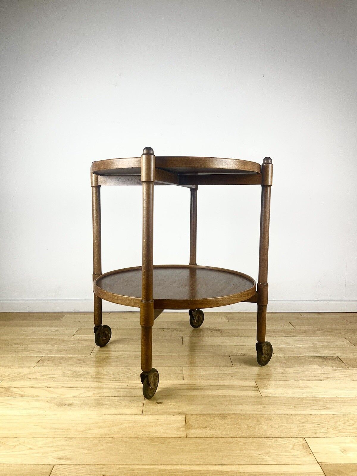 Beautiful English Drinks Trolley Side Table Oak And Mahogany Mid Century 1950s photo for sale