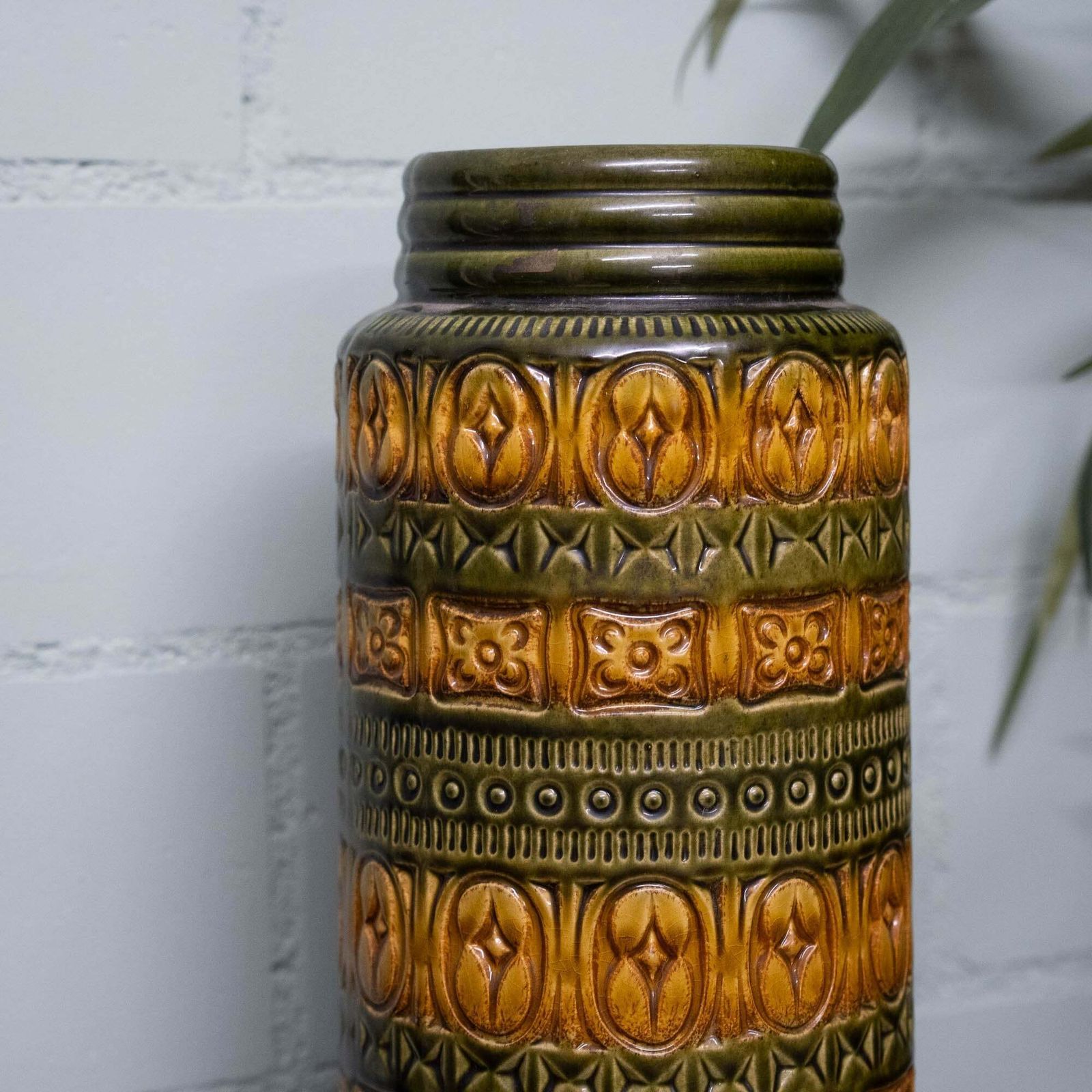 W. German Pottery Floor Vase In Light Brown & Green   Form 289 41   Scheurich   C1970s photo vintage