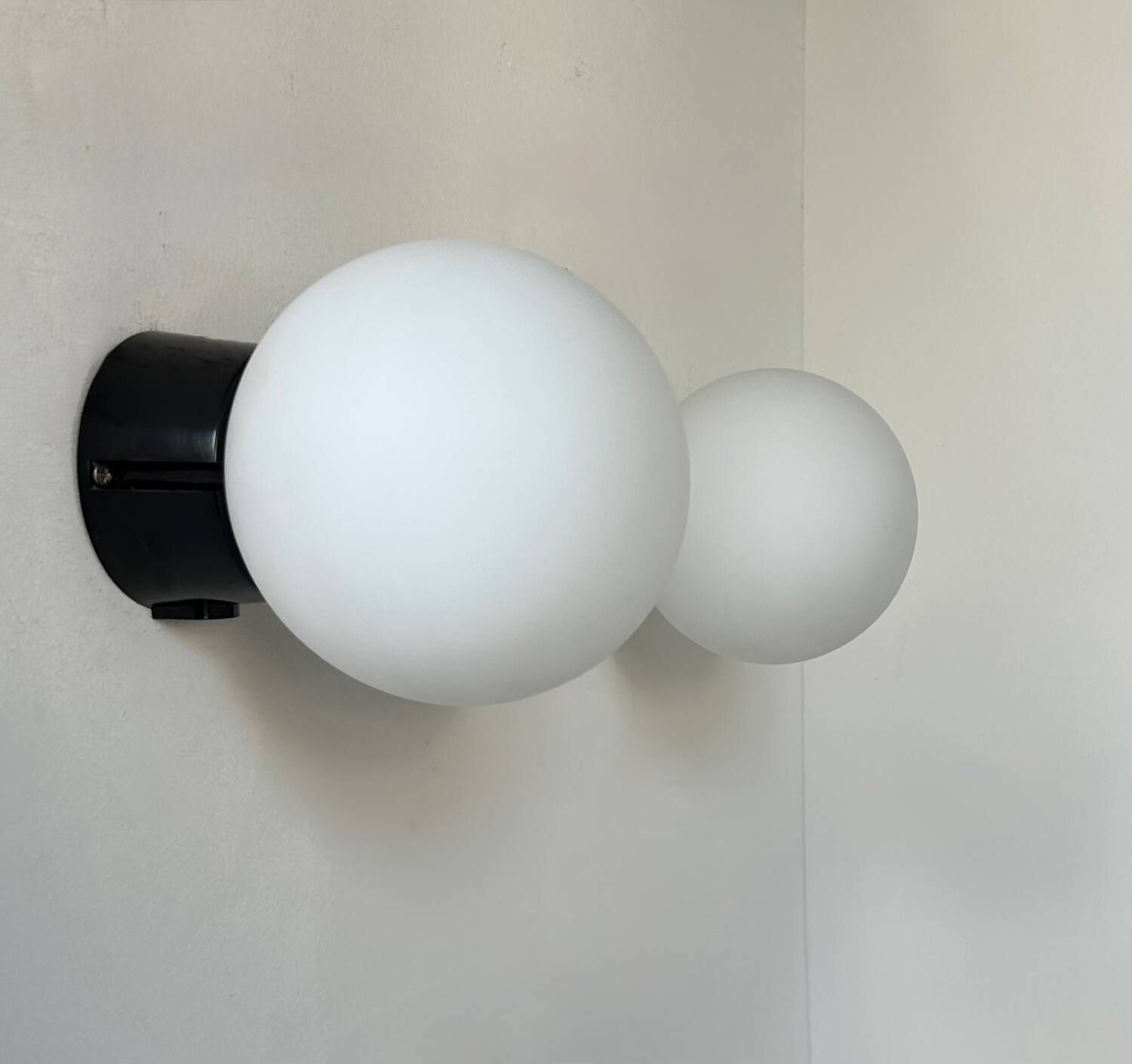 Pair Of Vintage Raak Opaline And Bakelite Wall Lights, Netherlands 1970s photo 496.0