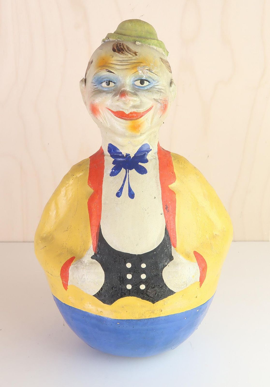 Vintage Papier Mache Rocking Toy Clown Figure. 1920's. photo furniture