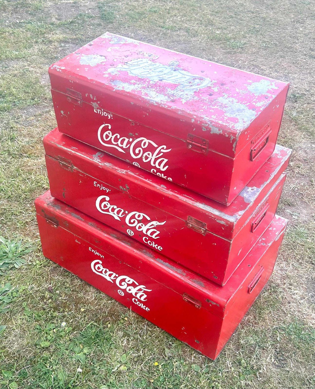 Vintage Coca Cola Chest Trunk Box Cooler Fridge Advertising Mancave Cafe Garage Metal Retro Kitchen Decor Sign Coke photo 265.0