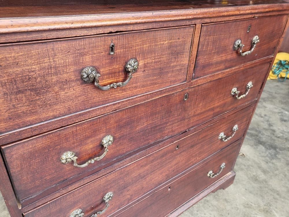 Antique Victorian  2 Over 3 Chest Of Drawers Bracket Feet Brass Handles photo vinterior