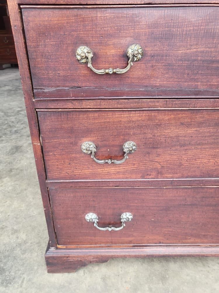 Antique Victorian  2 Over 3 Chest Of Drawers Bracket Feet Brass Handles photo vintage