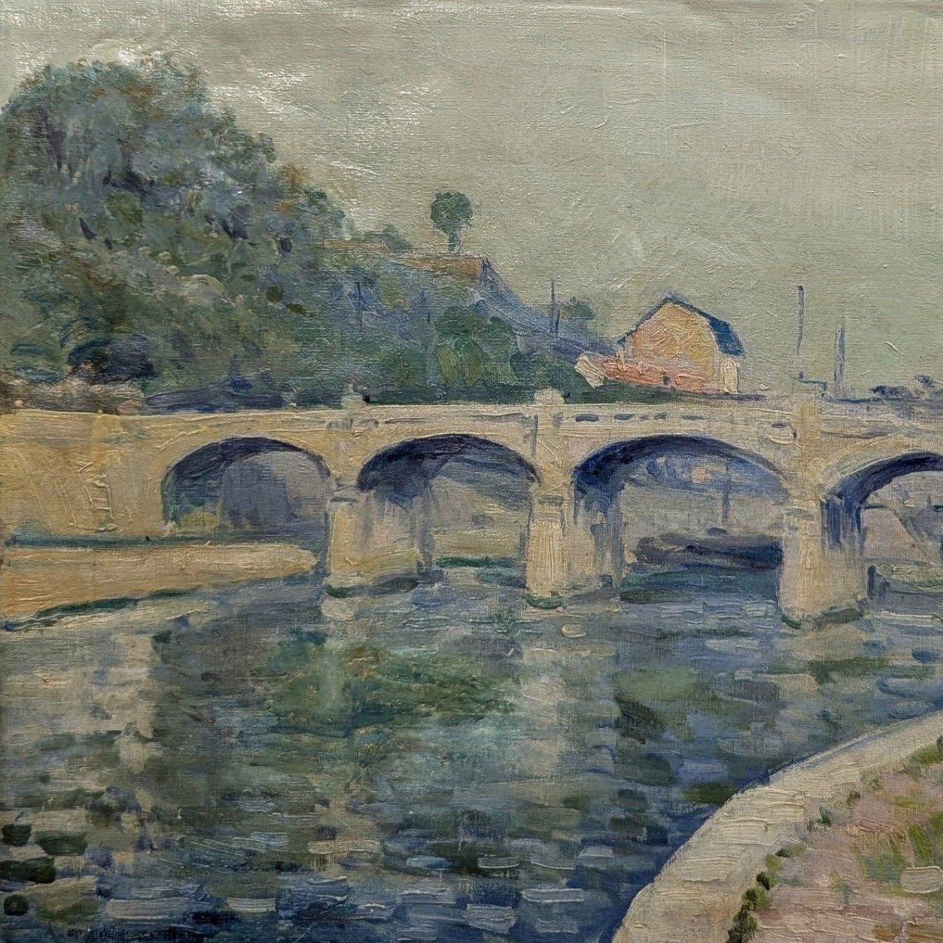 Oil On Canvas Of Parisian Landscape Signed Bernard photo furniture