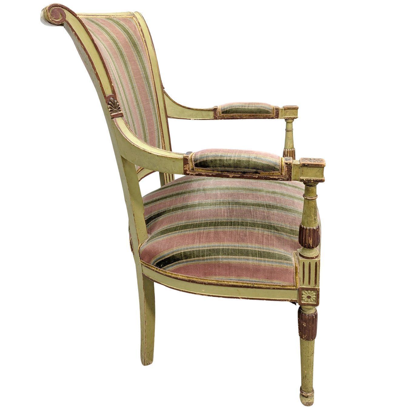 Pair Of Directoire Style Armchairs, Lacquered And Painted, With Green Velvet Tops photo furniture