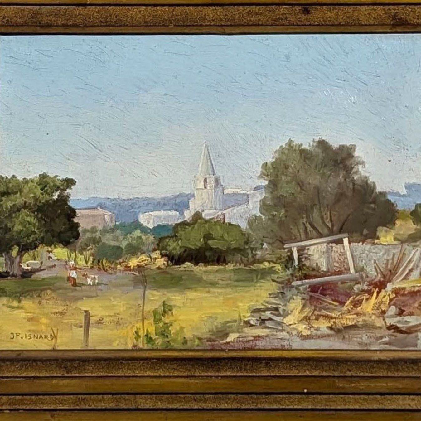Landscape Oil On Cardboard, 1900s, Signed Isnard photo furniture