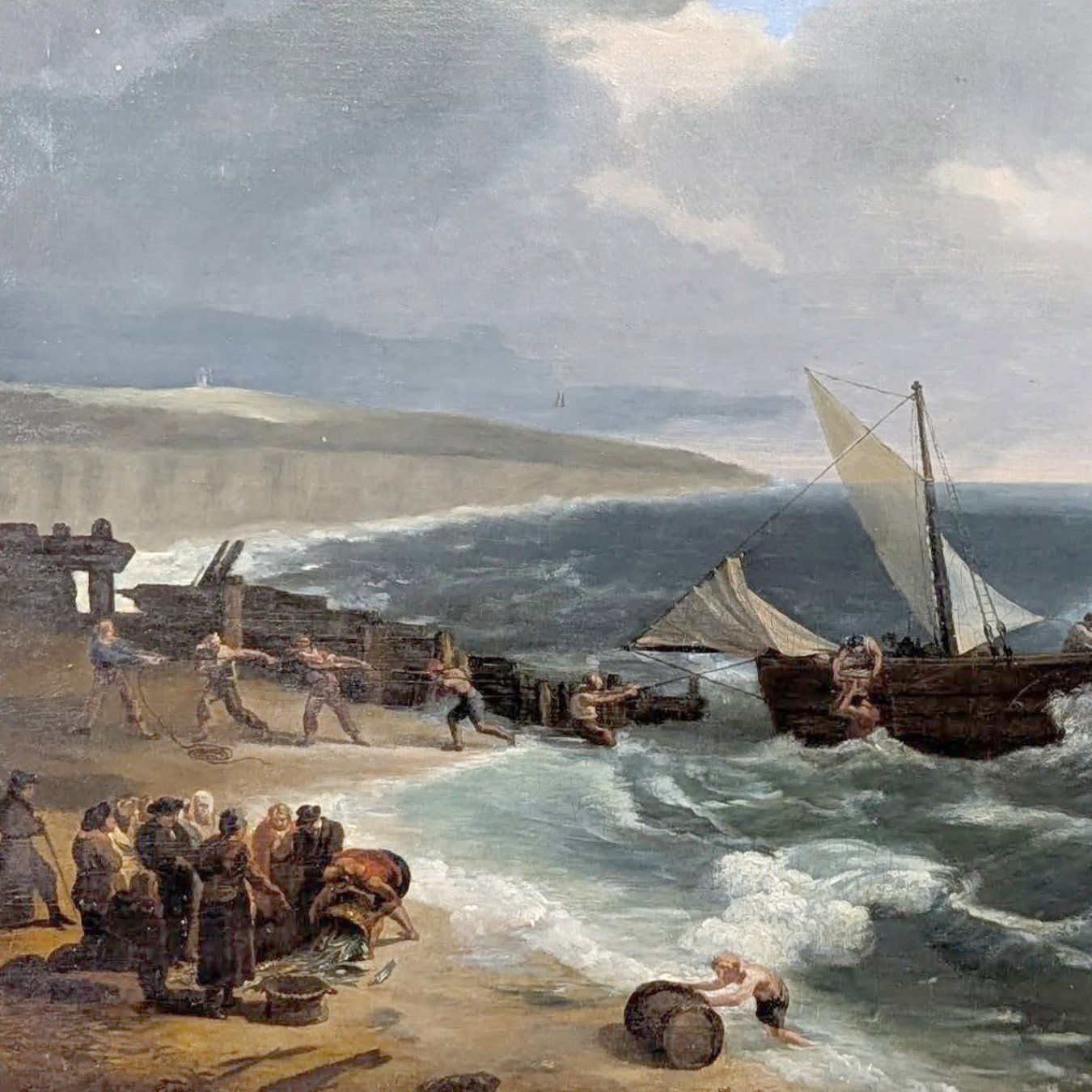 Oil On Panel, Early 19th Century Marine Scene Of Shipwreck photo furniture