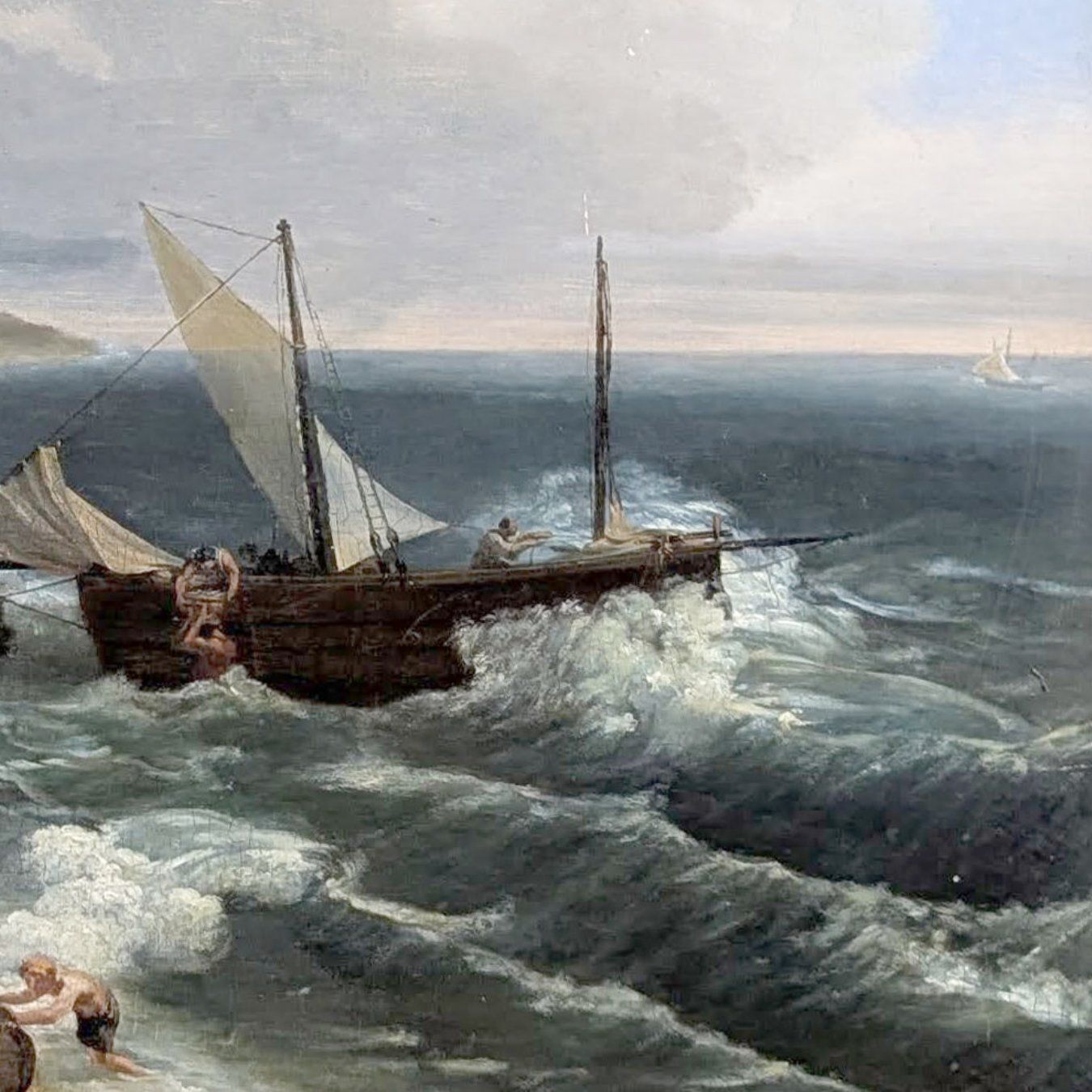 Oil On Panel, Early 19th Century Marine Scene Of Shipwreck photo for sale