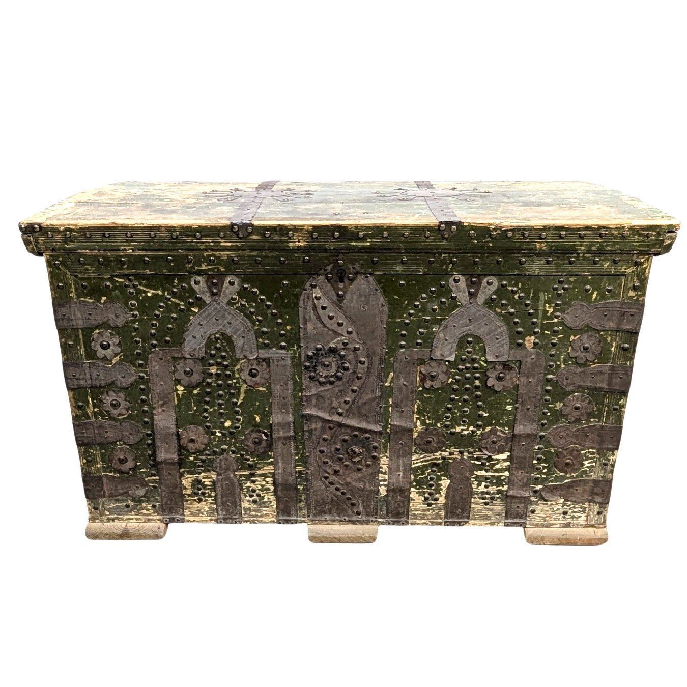 Greek Chest In White Wood And Iron, 19th Century
