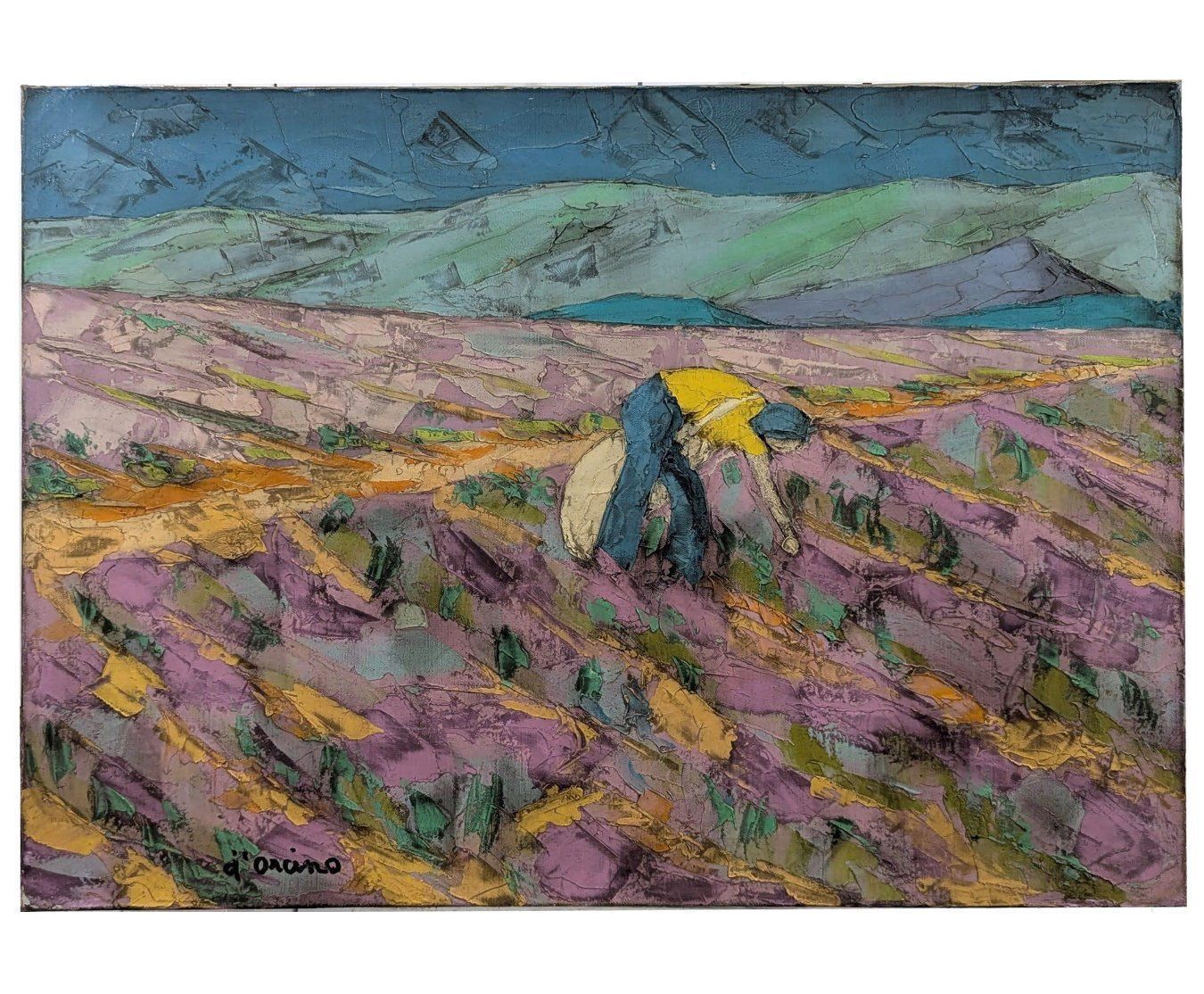 Oil On Canvas Signed D'orcino Lavender Landscape 20th Century