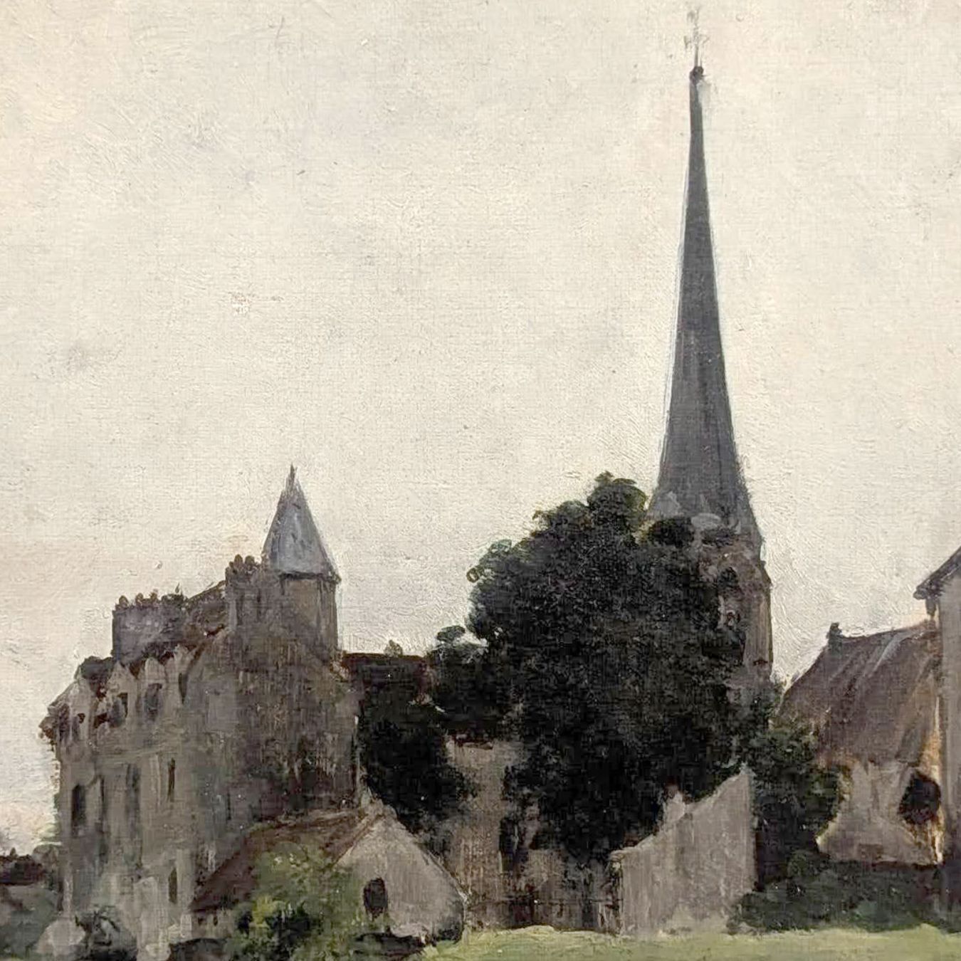 View Of A Village With Bell Towers, Rural France Signed photo for sale