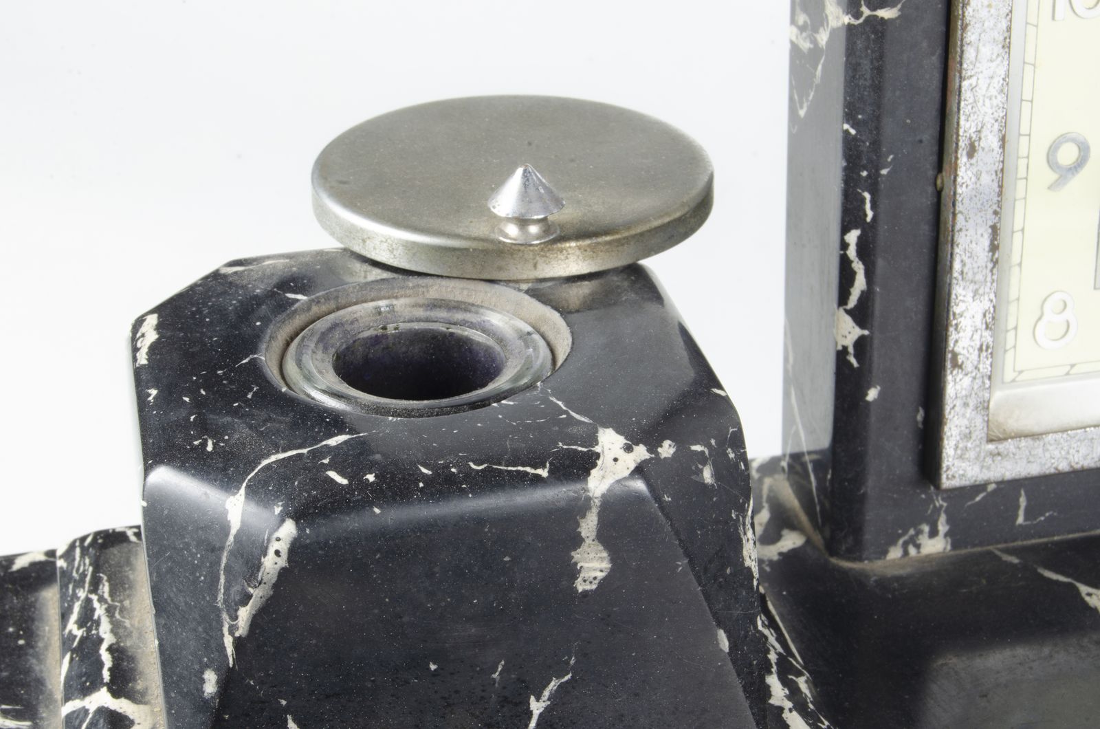 Set Of Early 20th Century Art Déco Black Marble Clock And Inkwells With Base, France photo vinterior