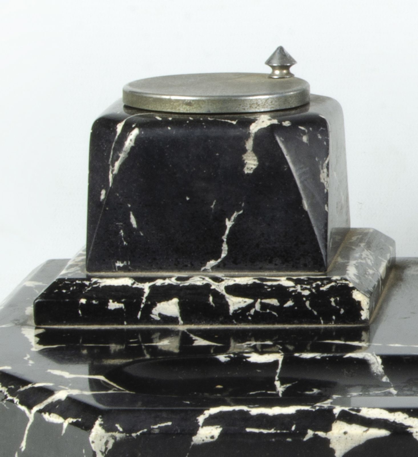 Set Of Early 20th Century Art Déco Black Marble Clock And Inkwells With Base, France photo buy