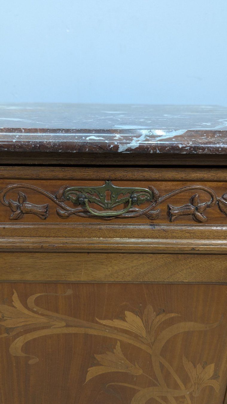 3097.0 Superb High Art Nouveau Sideboard From 1900, Inlaid And Carved photo