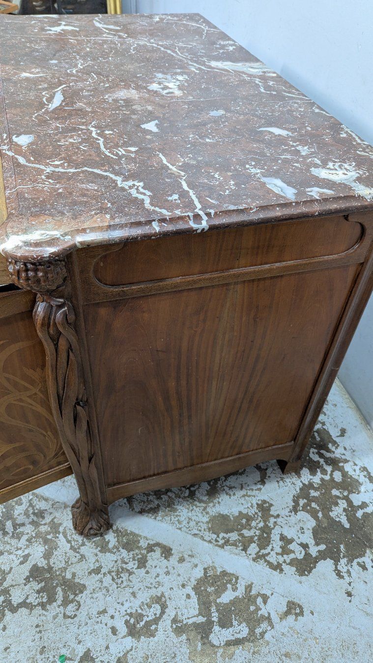 photo vinterior Superb High Art Nouveau Sideboard From 1900, Inlaid And Carved