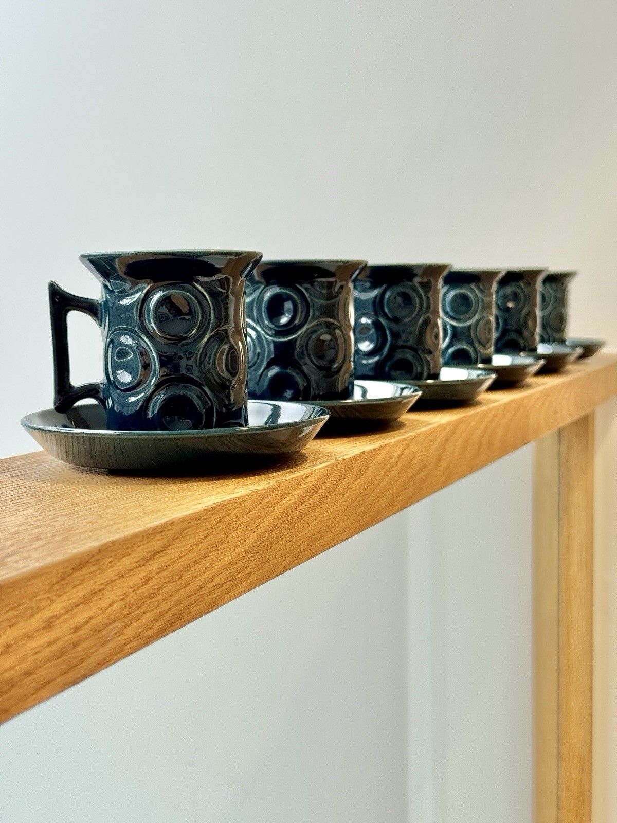 photo for sale 6 1960s Portmeirion Blue Jupiter Coffee Cups & Saucers By Susan Williams Ellis