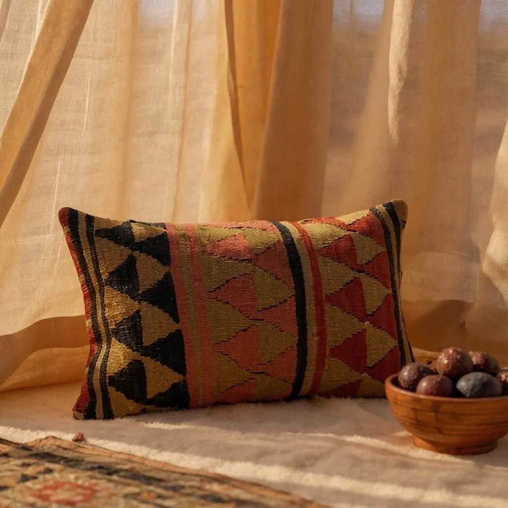 Hand Made Kilim Faced Cushion 12 X 20 Inches, Anatolian Kilim Pillow, Handmade Cushion Cover, Turkish Decor, Home Decor Accent photo furniture