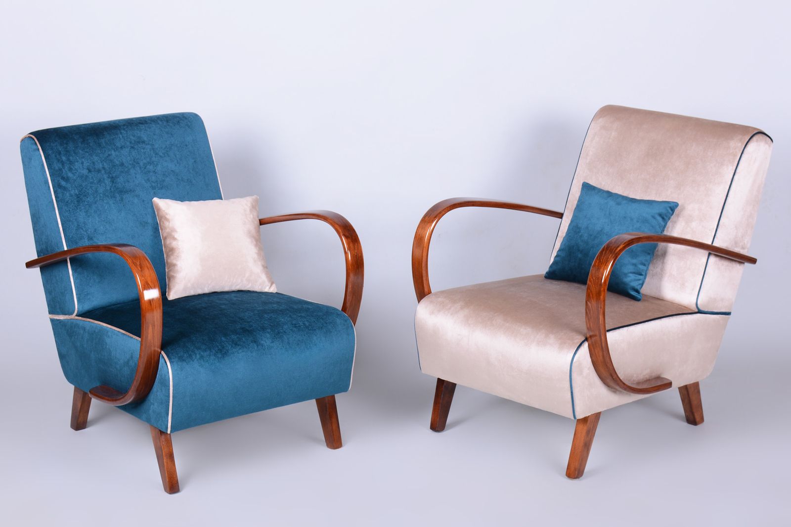 Pair Of Restored Art Deco Armchairs, By J. Halabala, Up Závody, Czech, 1940s