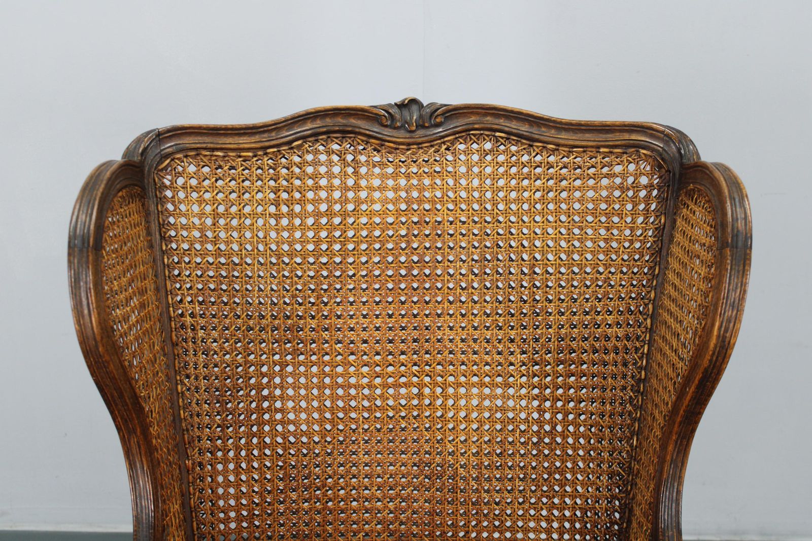 Antique Carved Wing Chair With Cane Sides , Czechoslovakia photo vintage