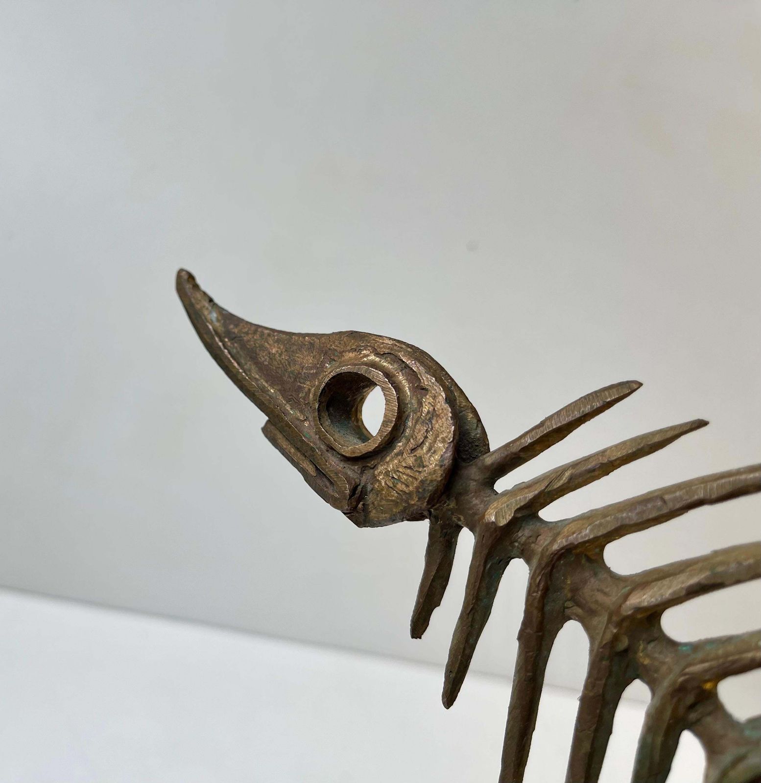 Danish Artist Peder E. Madsen Brutalist Primeval Sword Fish Skeleton In Bronze photo Art