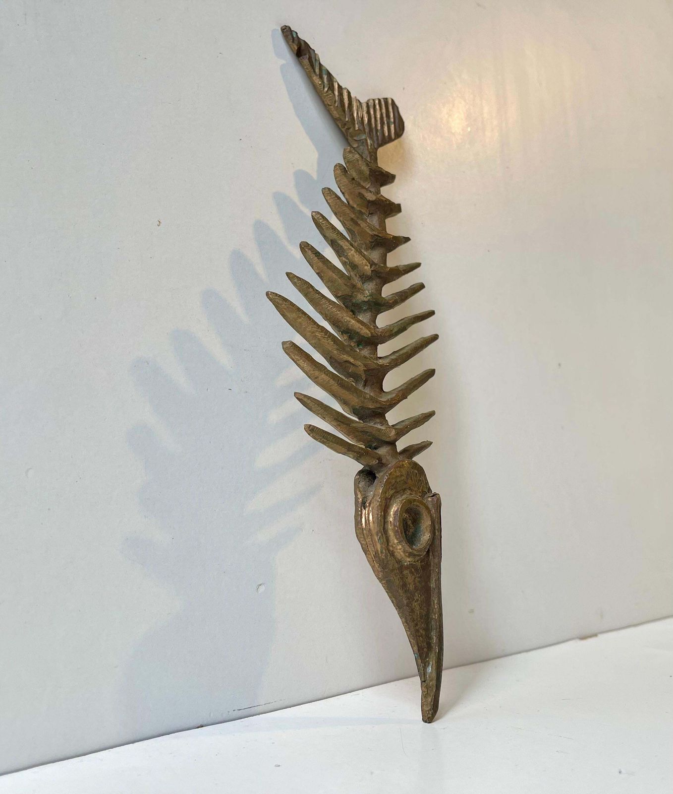 Art Danish Artist Peder E. Madsen Brutalist Primeval Sword Fish Skeleton In Bronze photo
