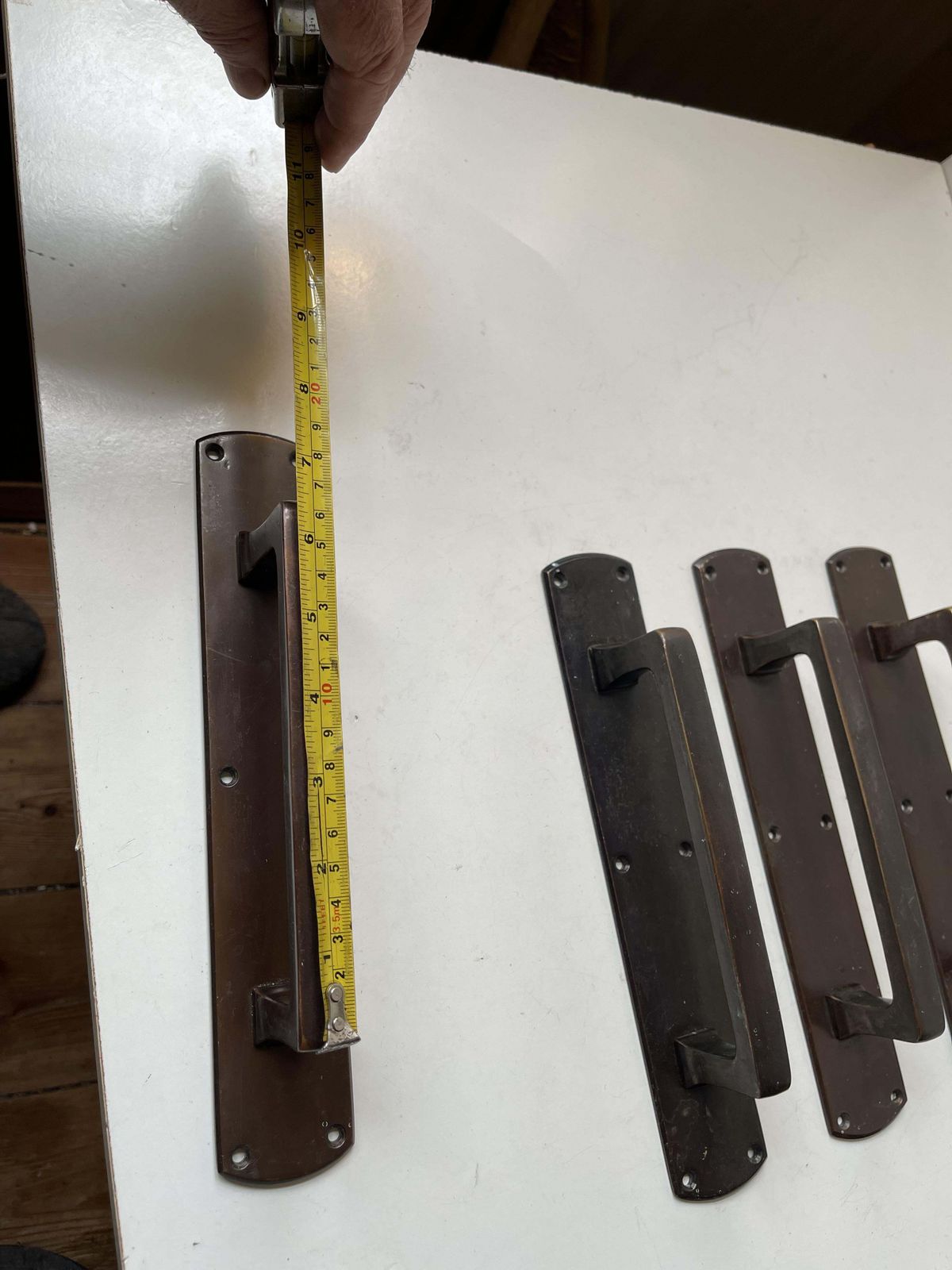 photo for sale Bauhaus Style Bank Door Or Gate Handles In Bronze, 1930s, Set Of 4