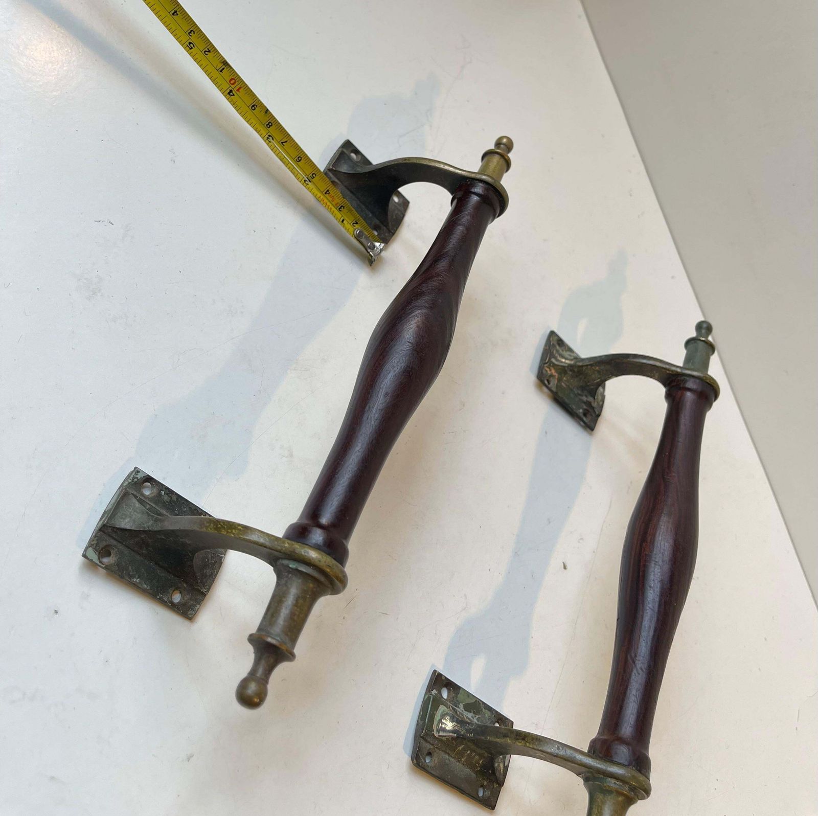 photo for sale Antique Victorian Saloon Door Handles In Brass, Bronze & Hardwood