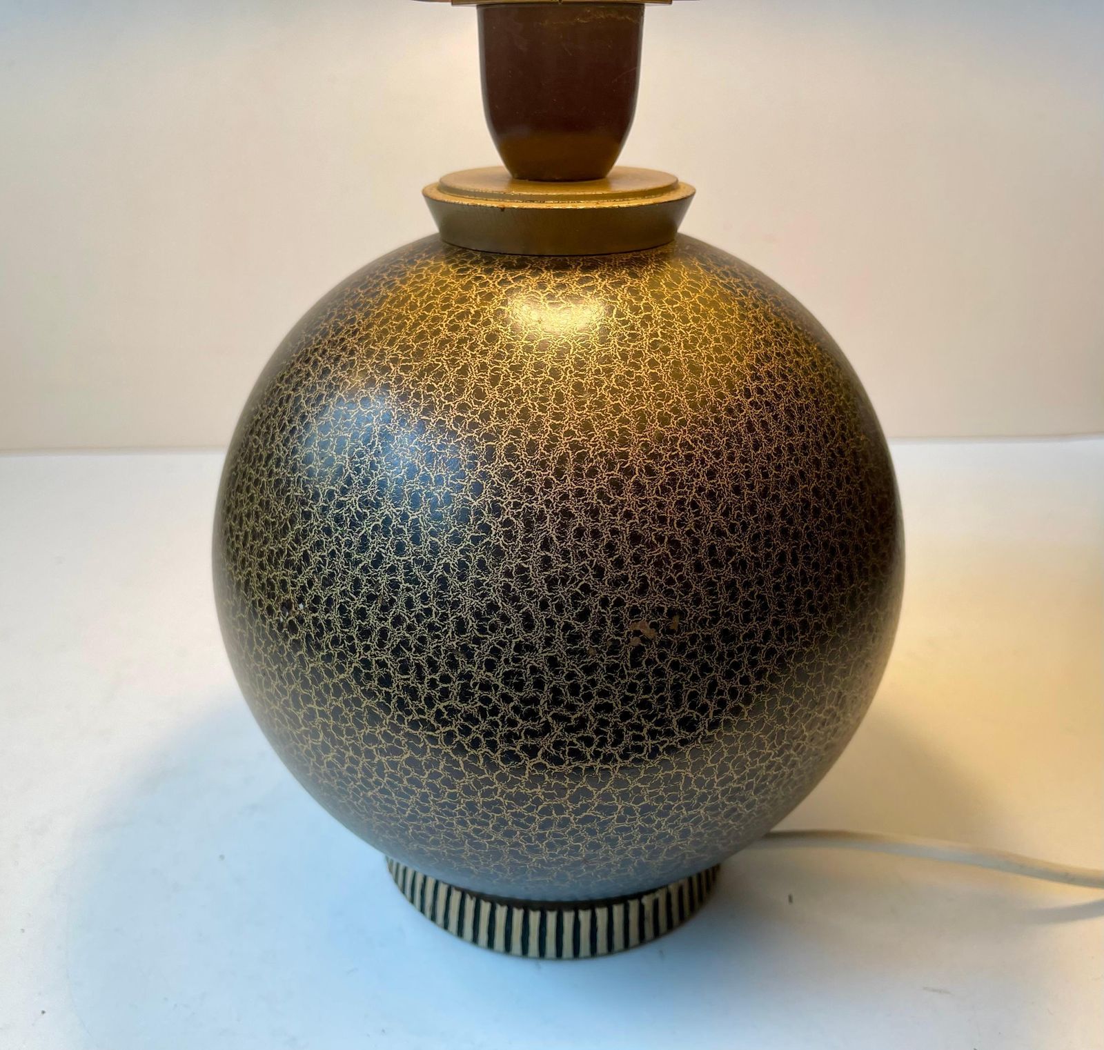 French 1920s Table Lamp In The Style Jean Besnard, Black   Gold Craquelé photo buy