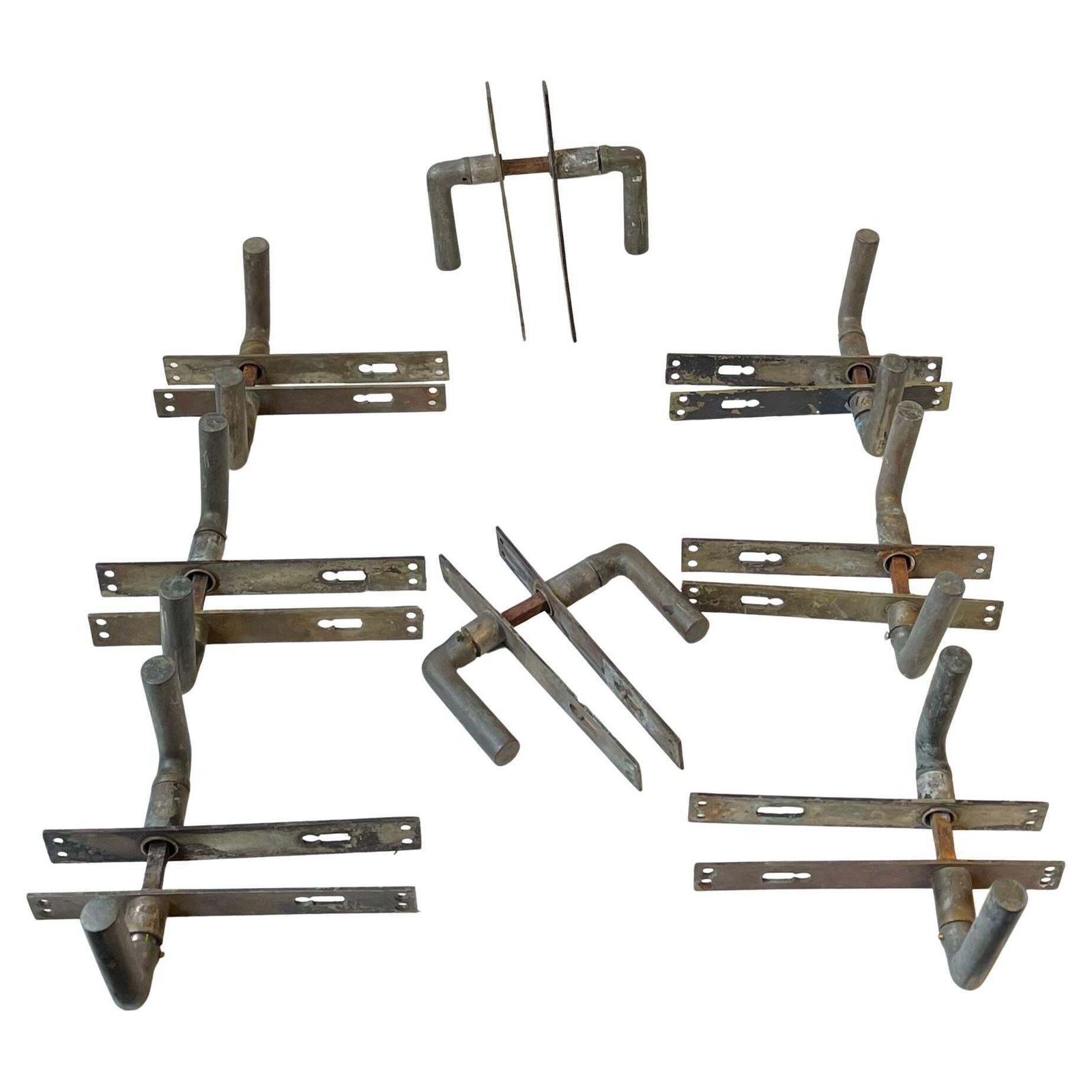 Scandinavian Bauhaus State Building Door Handles In Brass, 1930s, 8 Sets