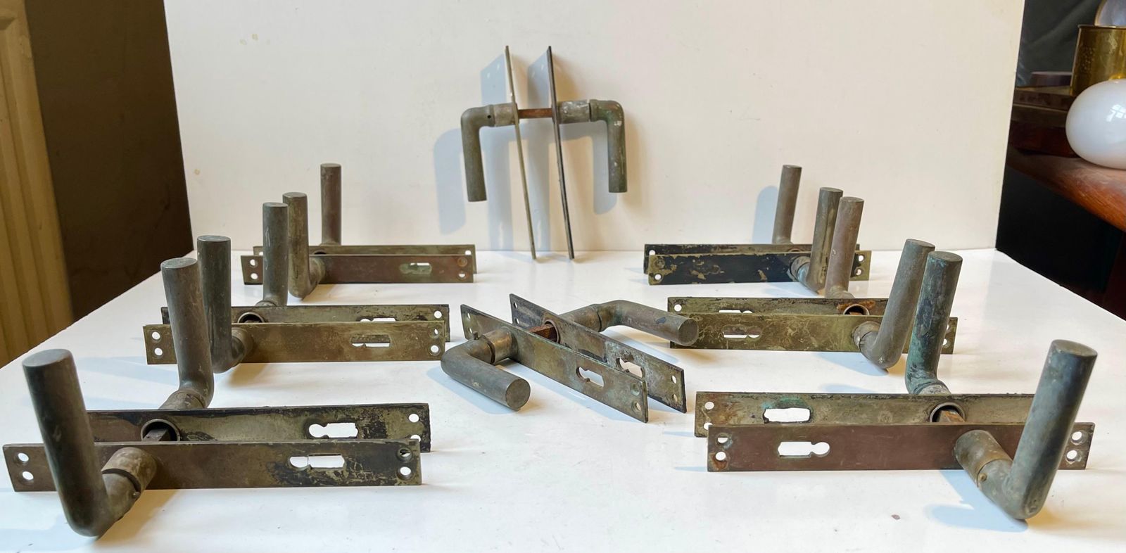 Scandinavian Bauhaus State Building Door Handles In Brass, 1930s, 8 Sets photo for sale