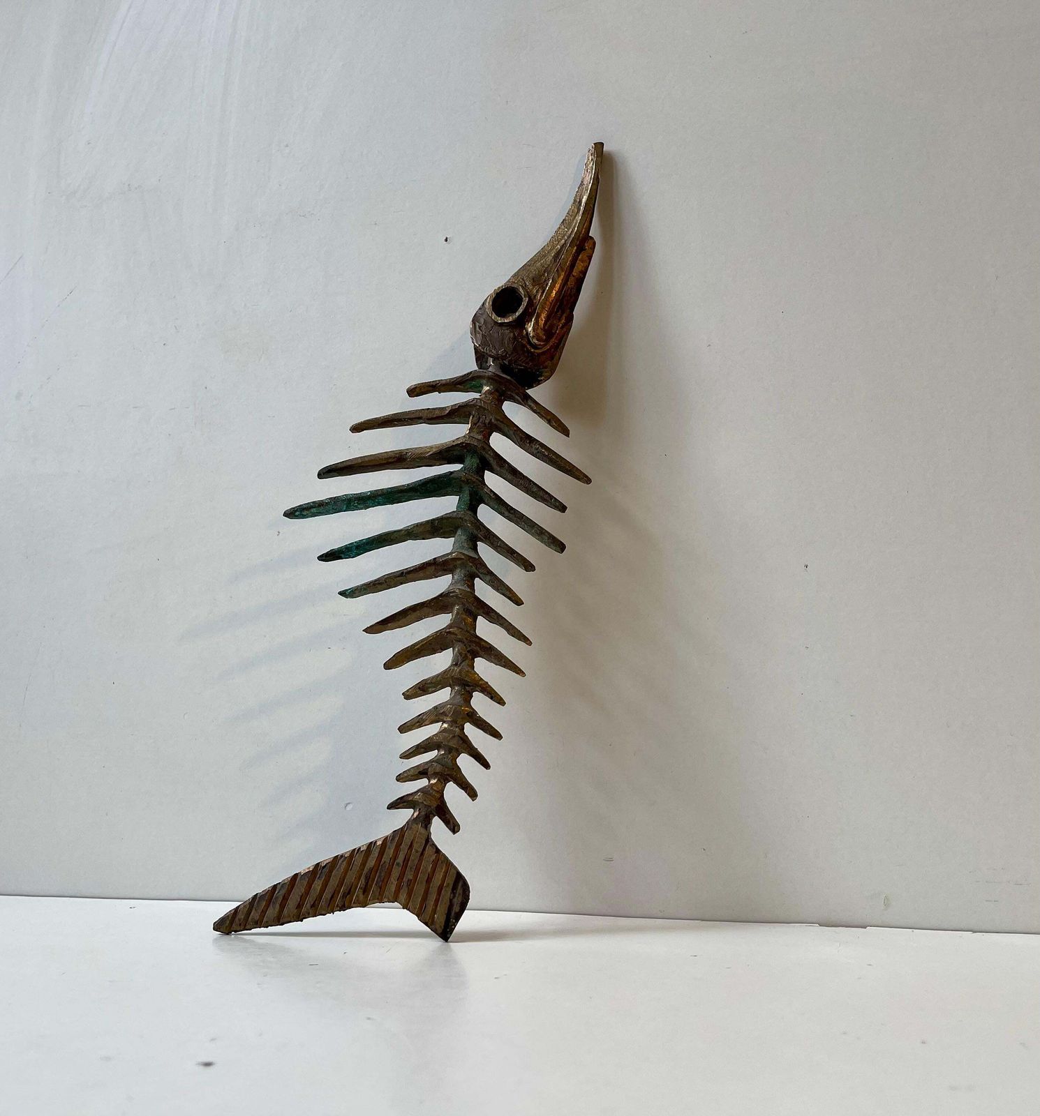 Danish Artist Peder E. Madsen Brutalist Primeval Sword Fish Skeleton In Bronze photo vinterior