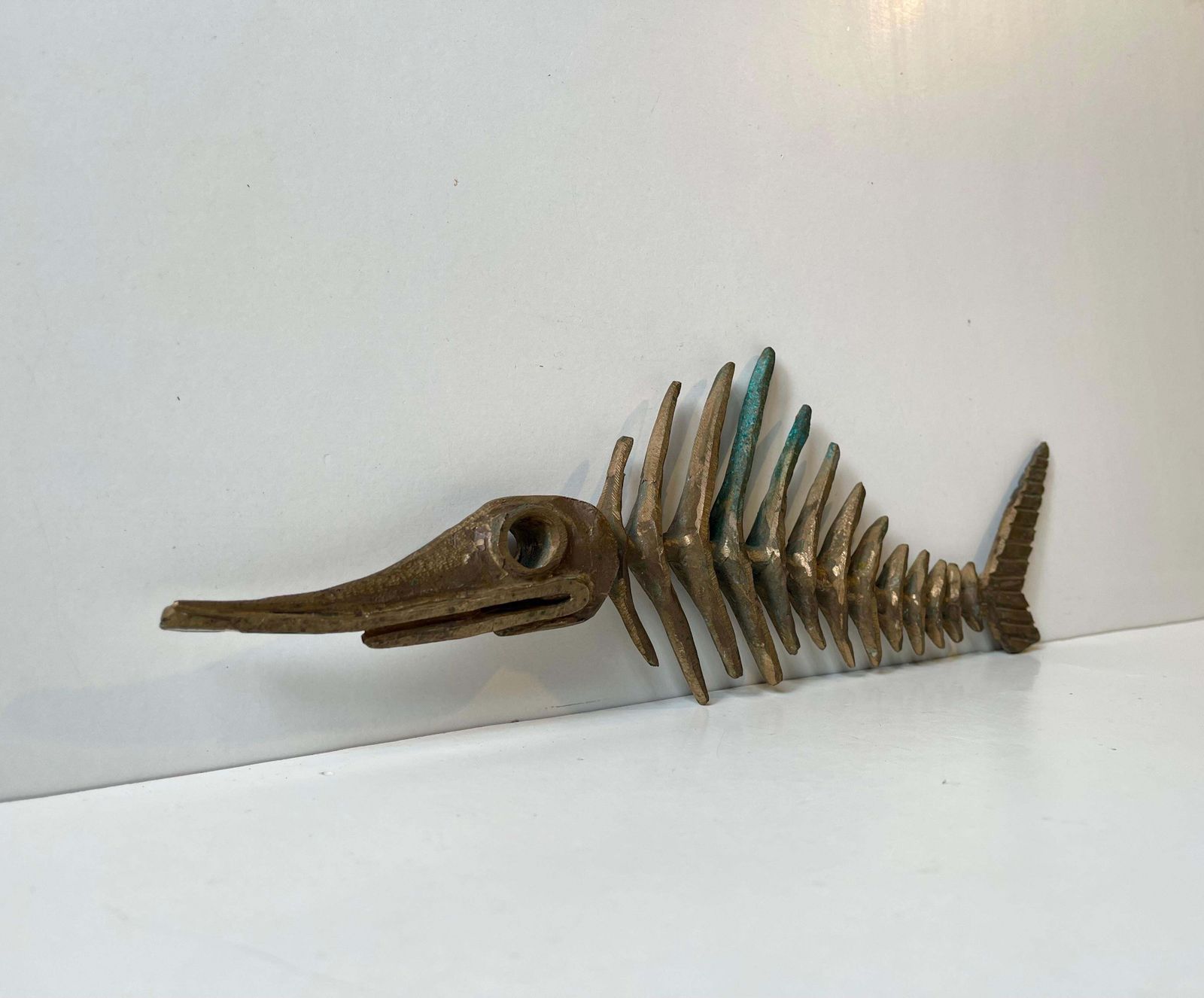 photo for sale Danish Artist Peder E. Madsen Brutalist Primeval Sword Fish Skeleton In Bronze