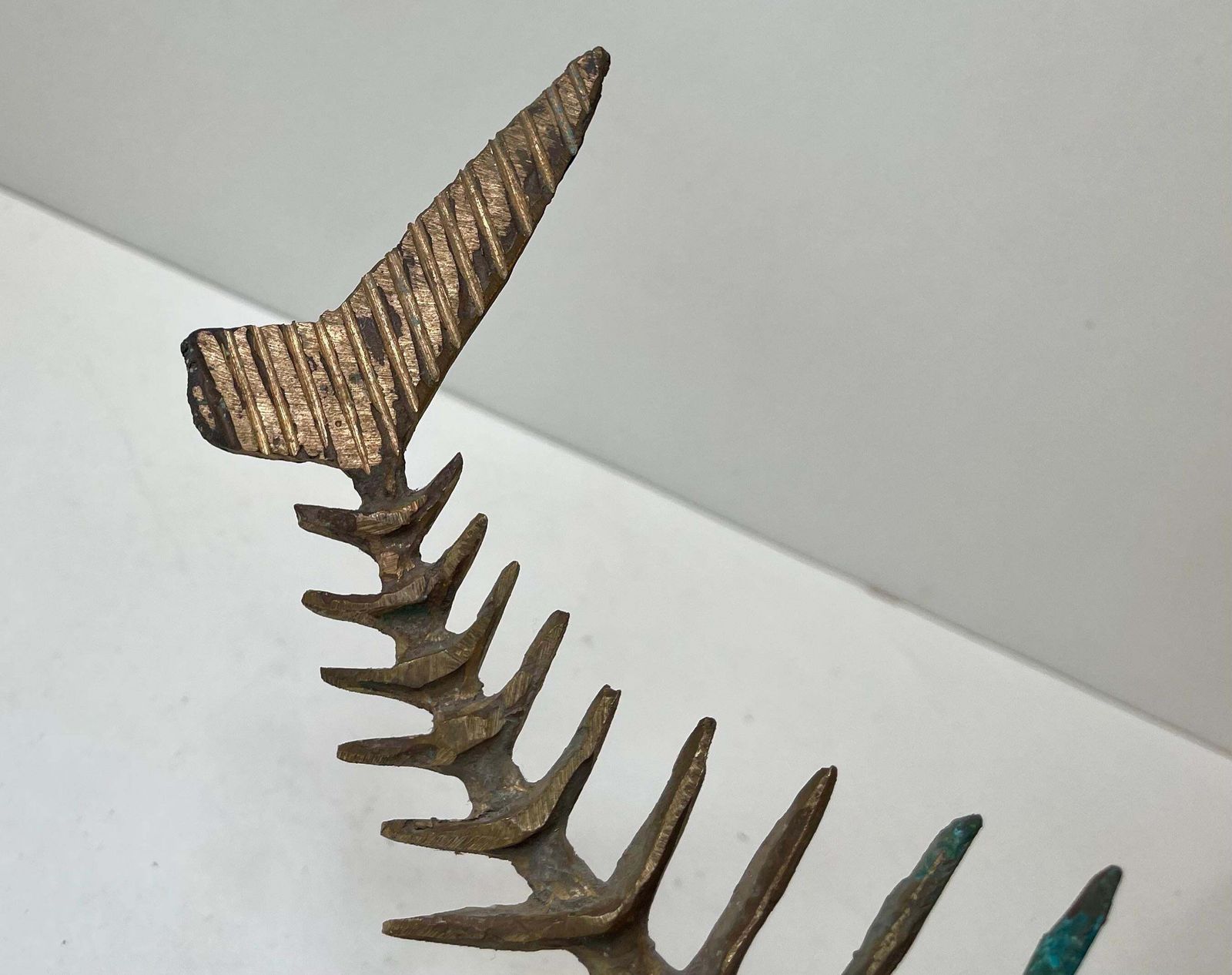 1577.0 Danish Artist Peder E. Madsen Brutalist Primeval Sword Fish Skeleton In Bronze photo