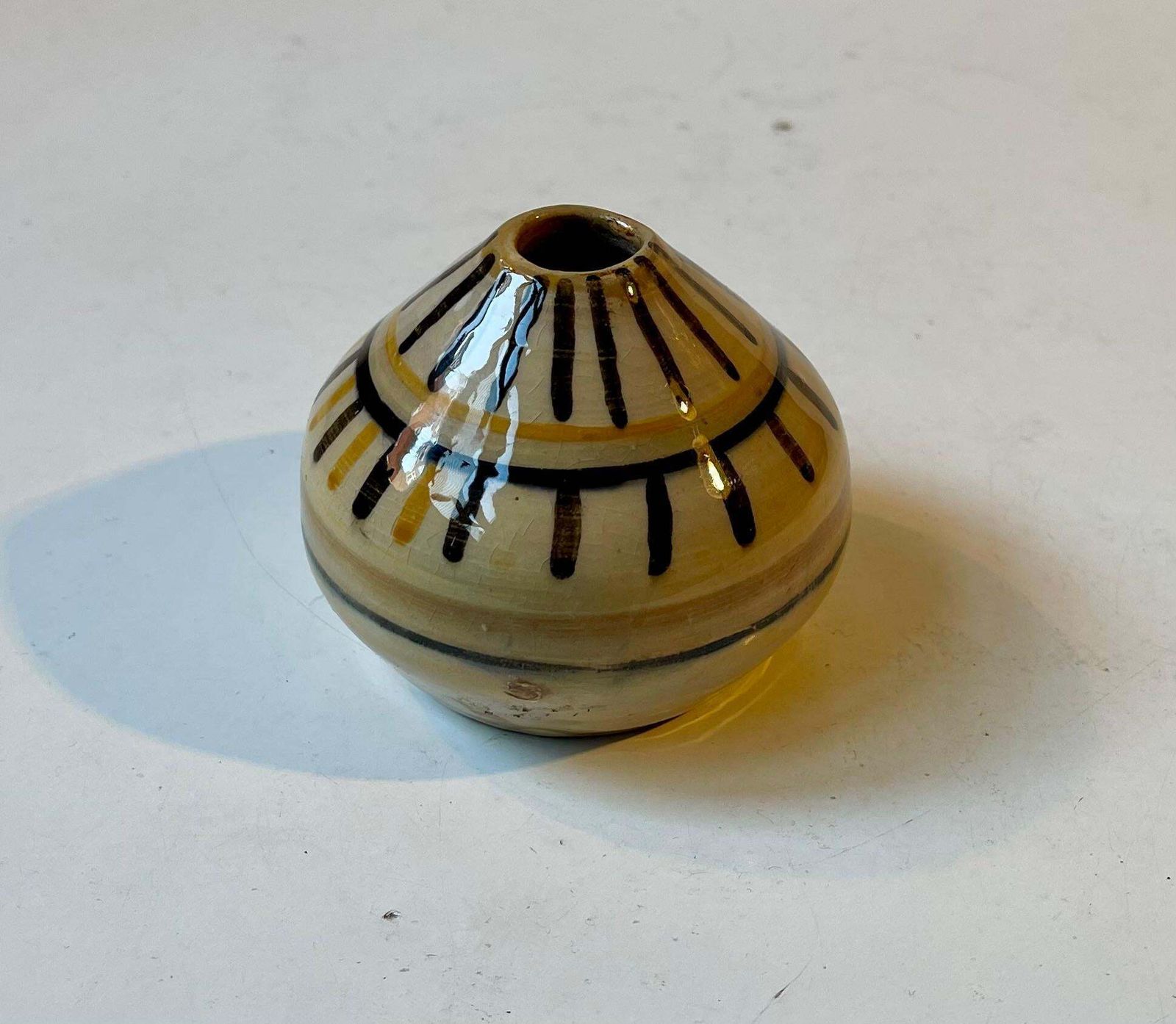 Swedish Modern Hand Glazed Ceramic Vase In Yellow & Black photo 189.0